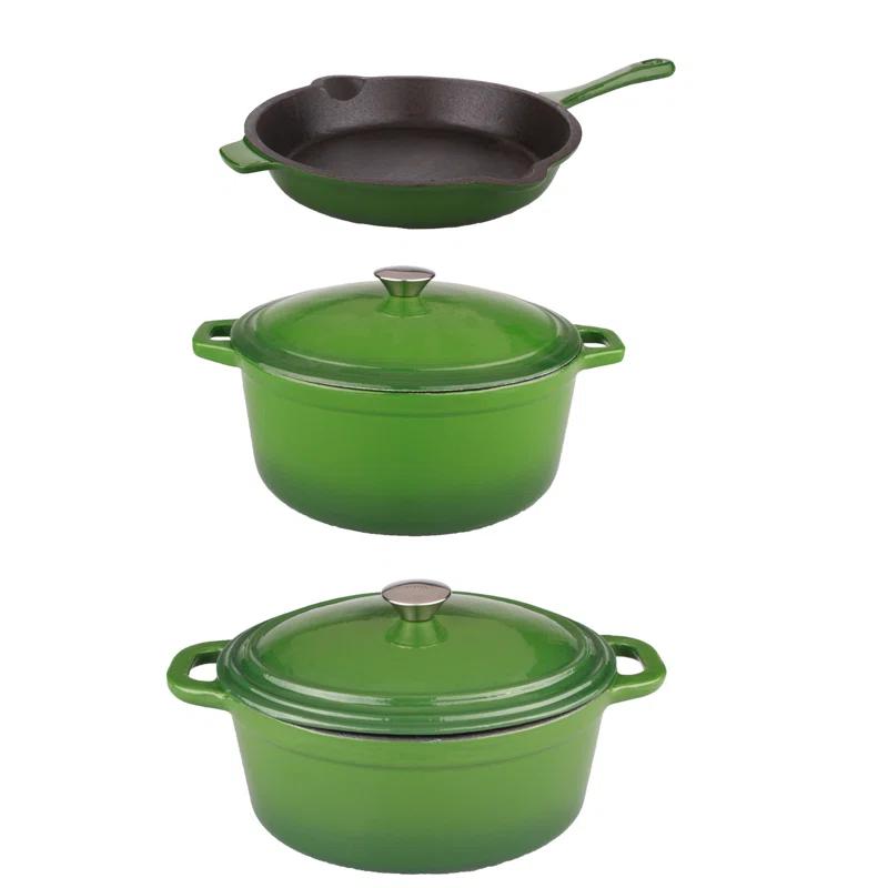 BergHOFF BergHOFF Neo 5Pc Cast Iron Set: 5Qt and 8Qt Covered Dutch Ovens and 10" Fry Pan