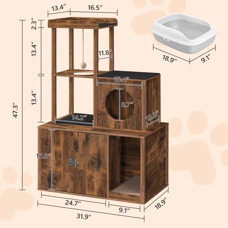 Archie & Oscar™ Cat Tree Hidden Cat Litter Box Furniture With Condo And Plush Ball