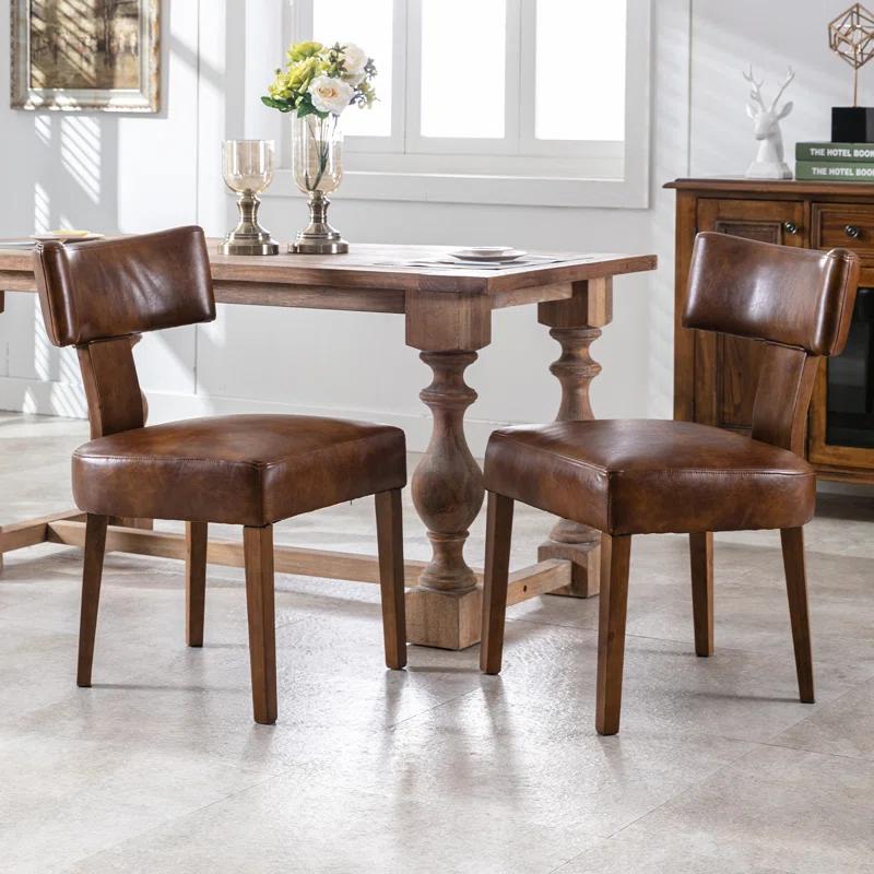Loon Peak® Mid Century Modern Dining Chairs Set Of 2, Farmhouse PU Leather Upholstered Accent Chair Curved Backrest Kitchen Chairs With Hardwood Frame (Set of 2)