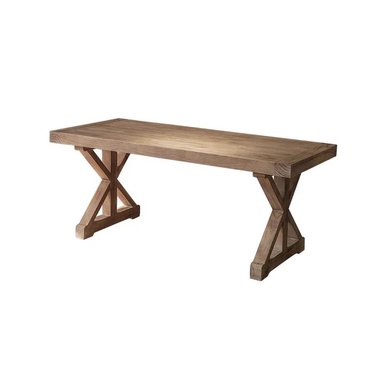 Rustic Farmhouse Computer Desk In Natural With Trestle Base Wooden Office Desk