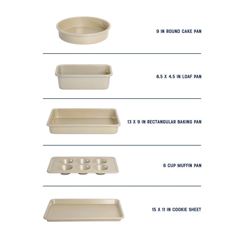 Oster Oster Verlice 5 Piece Carbon Steel Baking Pans Bakeware Set W/ Premium PFA Free Nonstick - Champagne Gold