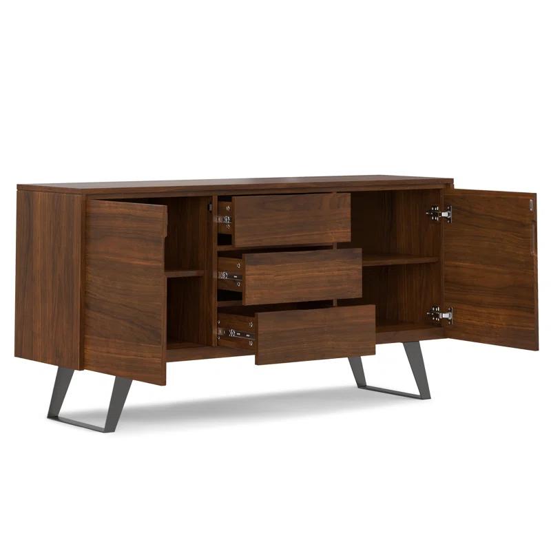 Simpli Home Lowry 60"W Solid Wood Modern Industrial 2-Door Sideboard Buffet with 3 Center Drawers