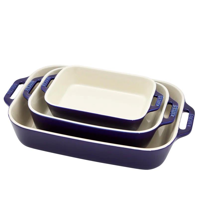 Staub Dark Blue Rectangular Bakers, Set of 3
