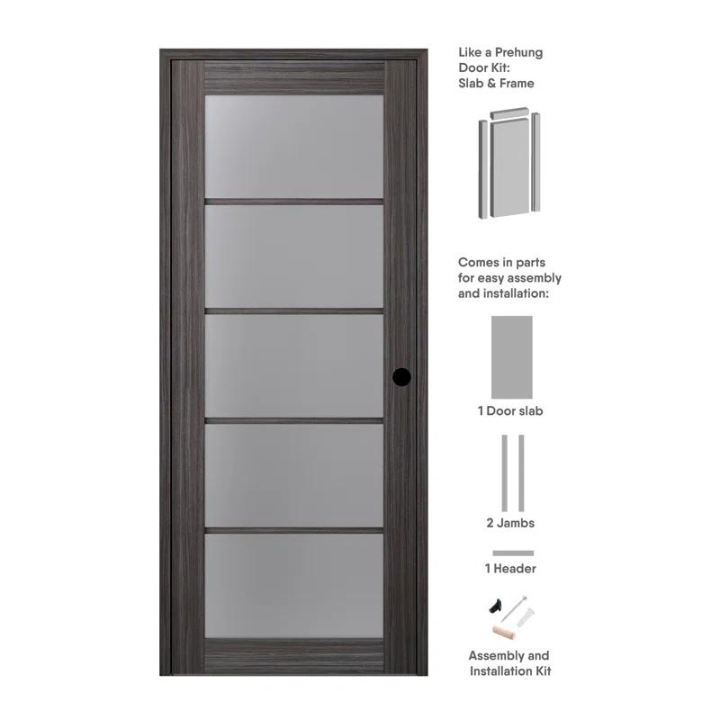 Palladio 5 Lite DIY-Friednly Manufactured Wood and Glass Single Prehung Interior Door