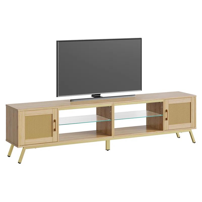 Bay Isle Home™ Alwies 80 inch TV Stand for TVs up to 85", Combinable Entertainment Center with LED Light and Adjustable Shelves, 4-1 Rattan TV console
