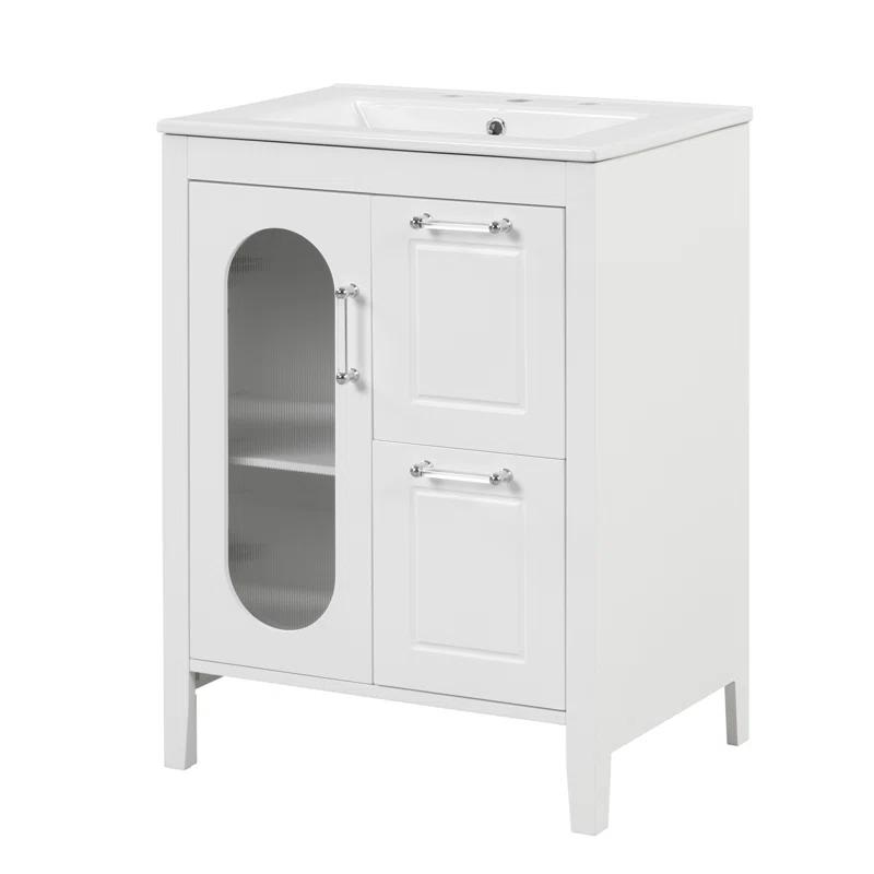 Tryimagine 24" Bathroom Vanity With Sink, Bathroom Vanity Cabinet With Two Drawers And Door, Adjustable Shelf, Solid Wood And MDF