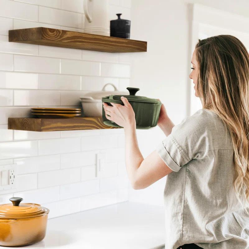 Baobab Workshop Solid Wood Floating Shelves, Wooden Shelves for Wall (Set of 2)