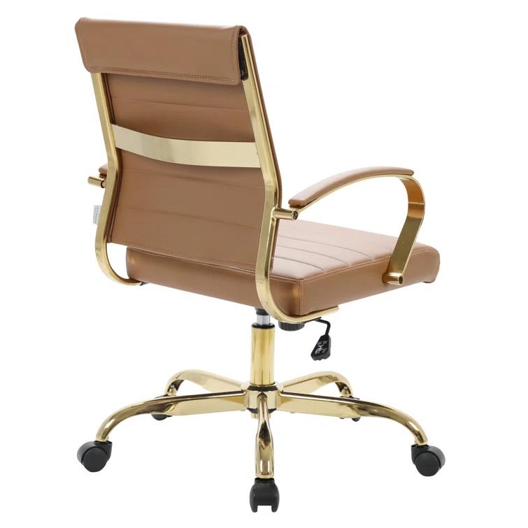 Everly Quinn Naudain Leather Office Chair – Modern Executive Swivel Task Chair with Wheels, Adjustable Height & Padded Arms for Desk or Conference Room
