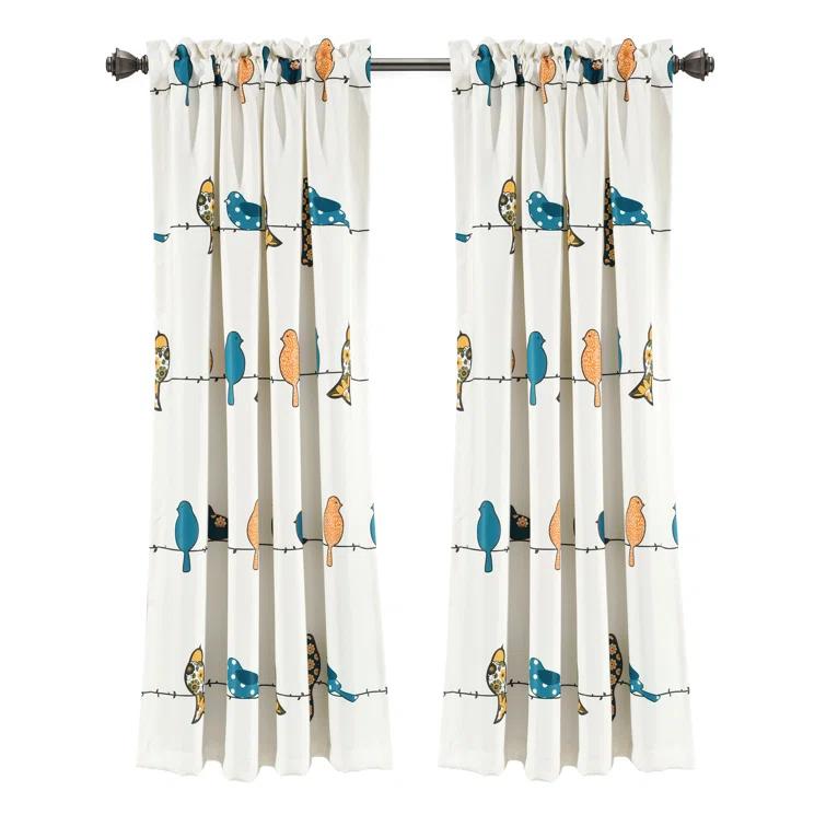 Frifoho Rowley Birds Room Darkening Thermal Rod Pocket Curtain Panels (Set of 2)