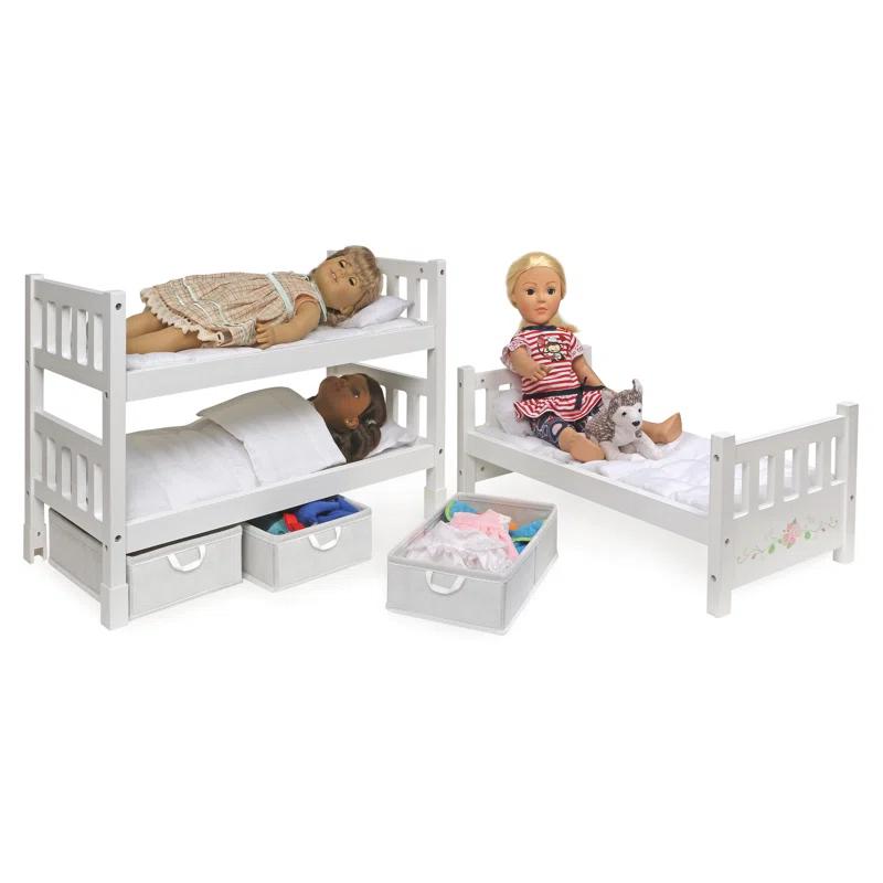 Badger Basket 1-2-3 Convertible Doll Bunk Bed with Bedding, Baskets, and Free Personalization Kit