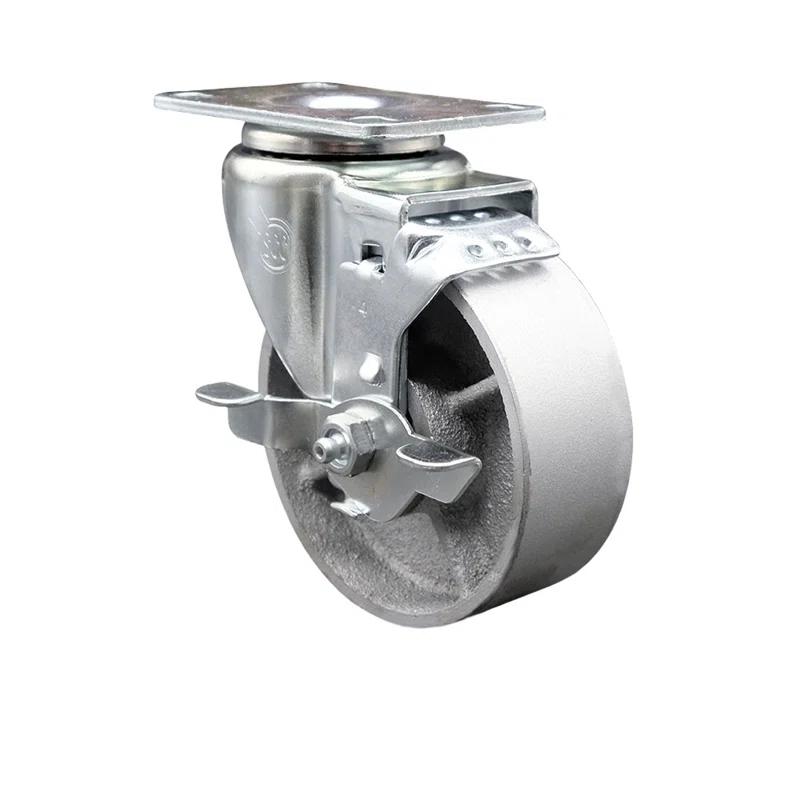 Service Caster Semi Steel Cast Iron Wheel Swivel Top Plate Caster with Brake