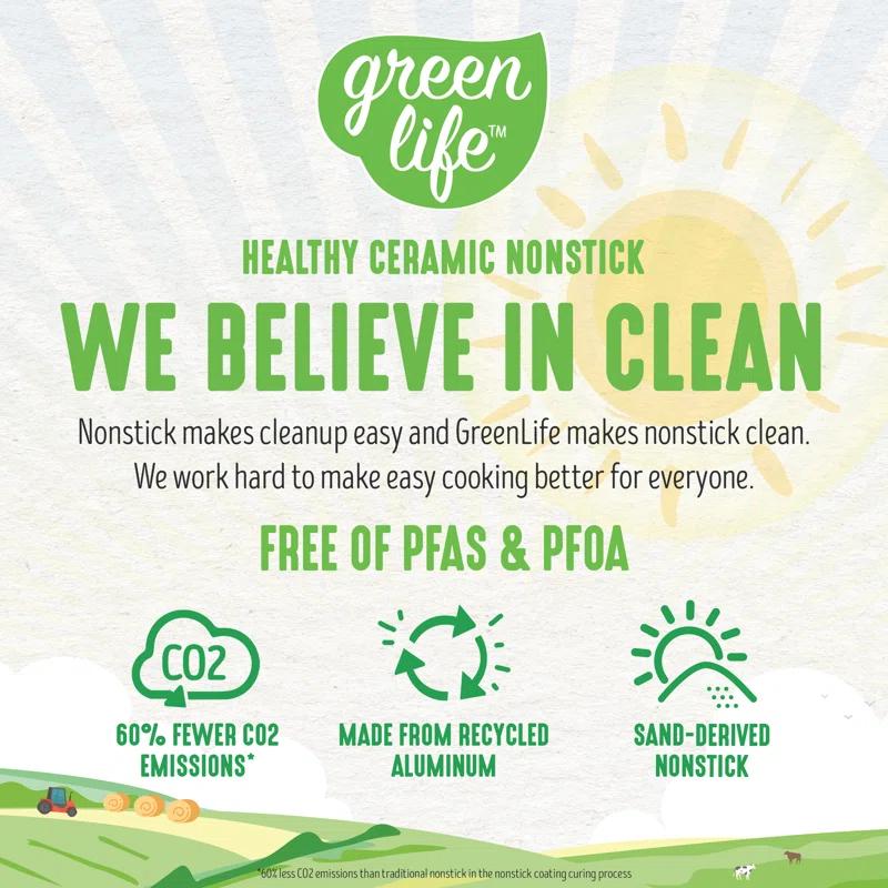GreenLife GreenLife Soft Grip Healthy Ceramic Nonstick, 1QT And 2QT Saucepan Pot Set With Lids, Dishwasher Safe