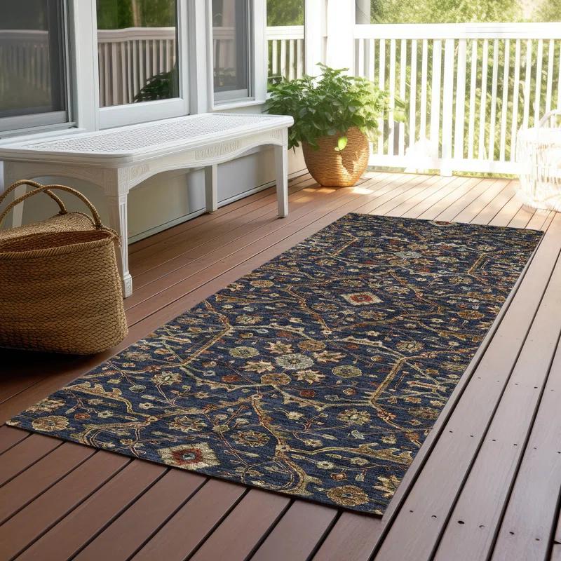 Machine Washable Indoor/Outdoor Chantille ACN1130 Navy Rug