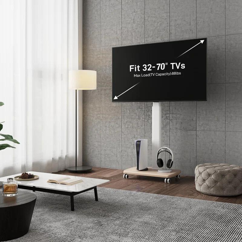 MASTER CRAFT WINDOW AND DOOR Rolling TV Stand For 32 To 65 70 Inch Tvs, Portable Mobile TV Cart On Wheels, Tall Universal TV Floor Stands With Swivel Mount, Fit Corner, Bedroom, Living Room, Small Dorm