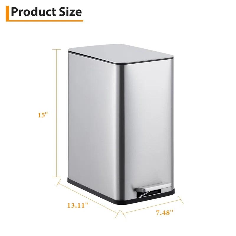 babevy 2.6 Gallon Kitchen Trash Can, Stainless Steel Garbage Can