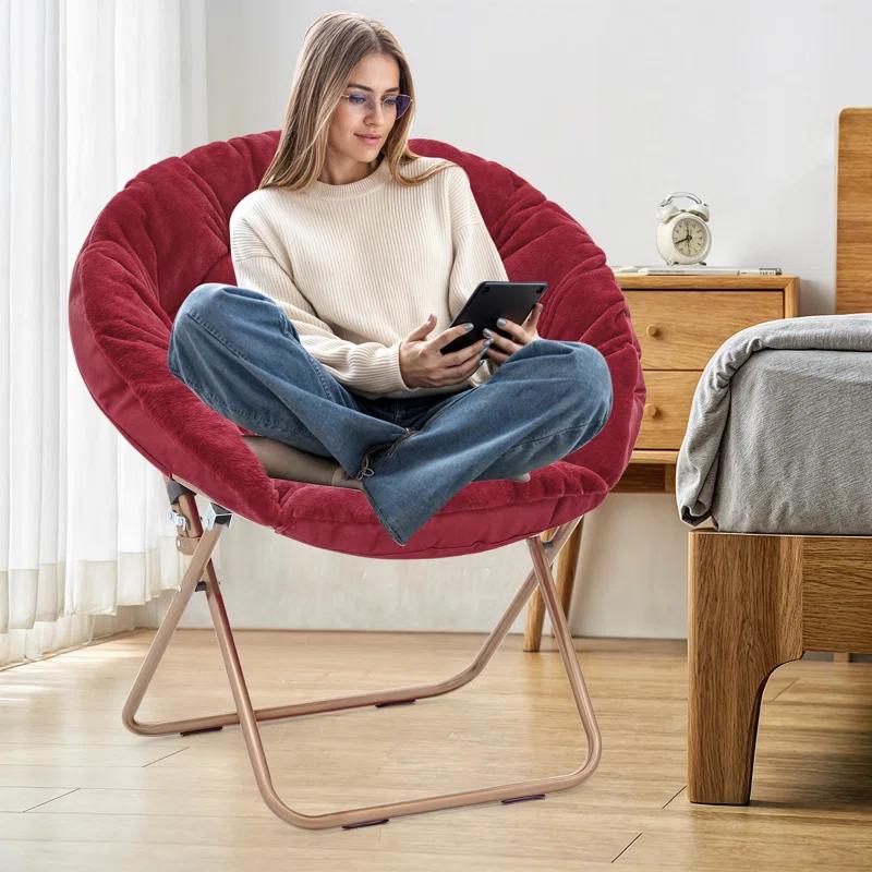 Mercer41 Amey Foldable Round Saucer Chair Portable Dorm Chair Lounge Chair Accent Chair for Bedroom Living Room