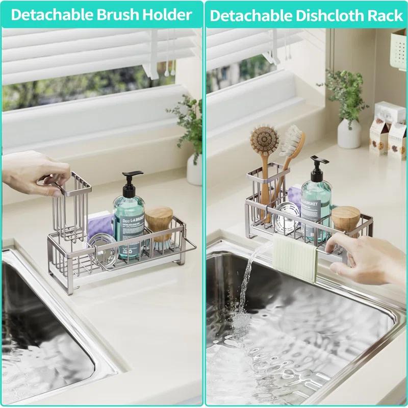 QIANXI Sponge Holder For Kitchen Sink - Self-draining Sink Caddy With Brush Holder And Dishcloth Holder, Stainless Steel Kitchen Sink Organizer For Countertop