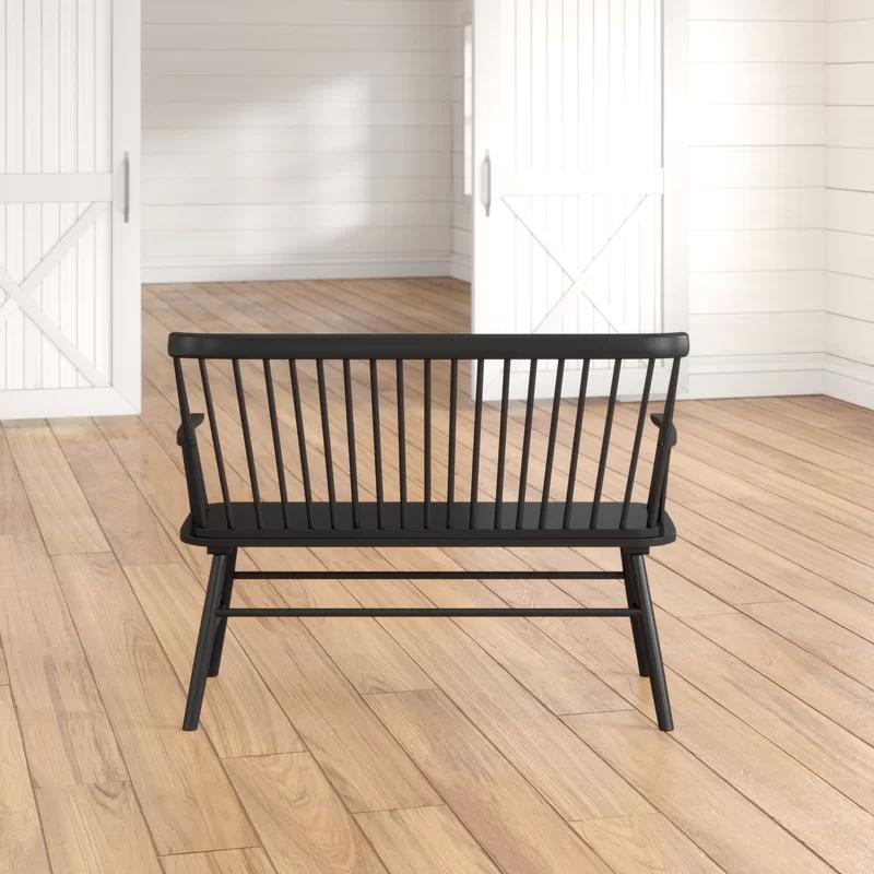 Transitional Black Wooden Spindle Back Bench with Splayed Legs