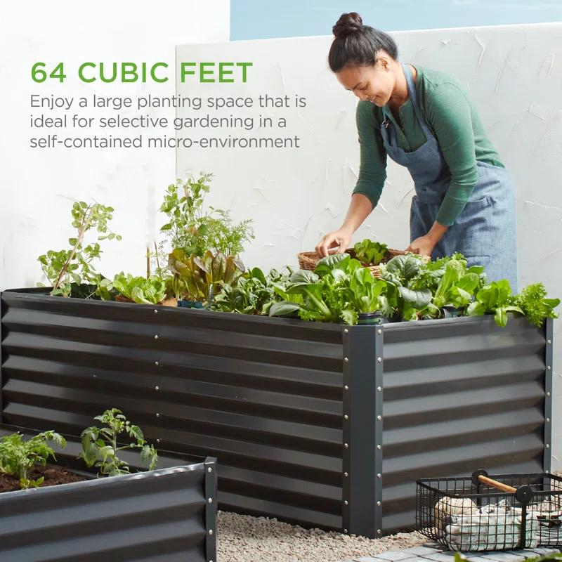 Arlmont & Co. Rosonda 8x4x2ft Outdoor Metal Raised Garden Bed, Planter Box for Vegetables, Flowers, Herbs
