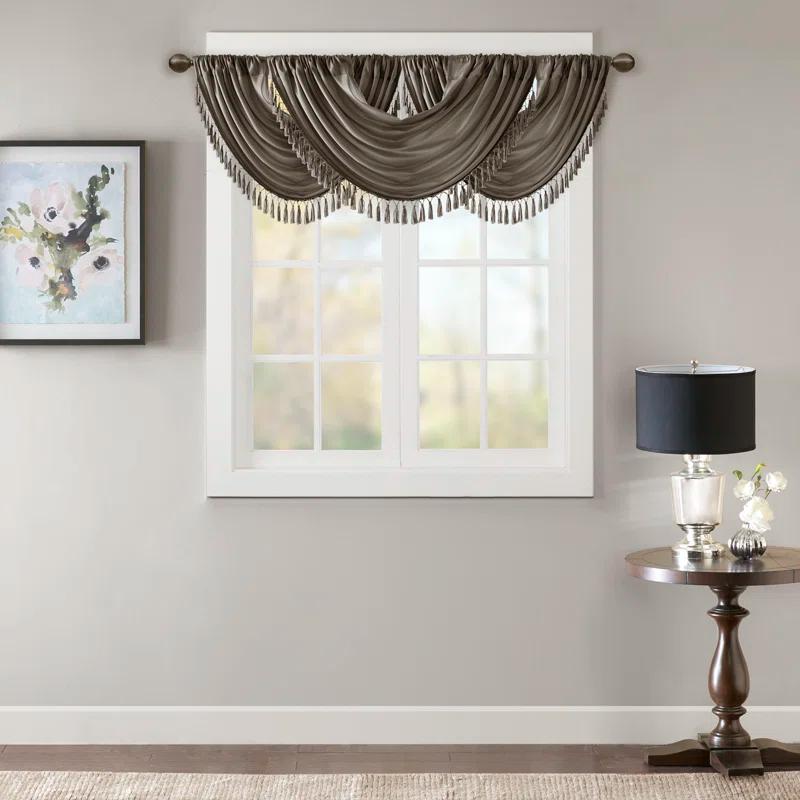 Madison Park Elena Faux Silk Waterfall Embellished 38'' W Single Window Valance