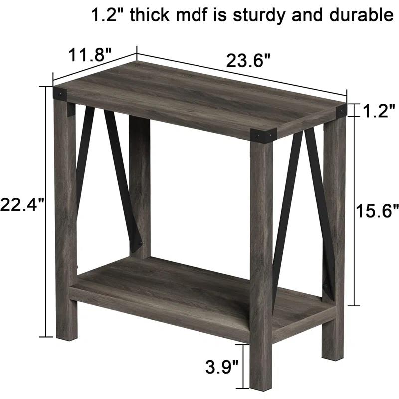 Farmhouse End Table For Small Spaces, Narrow Side End Table With Storage Shelf, Rustic A-Design Nightstand Sofa Table For Living Room, Bedroom 2 Pack