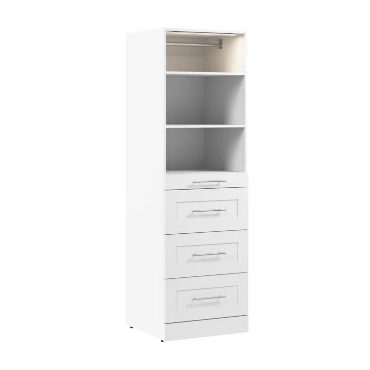 Bestar Florence Modular Walk-In Closet System Tower With LED Light, Shelves And 4 Drawers, Shaker Style