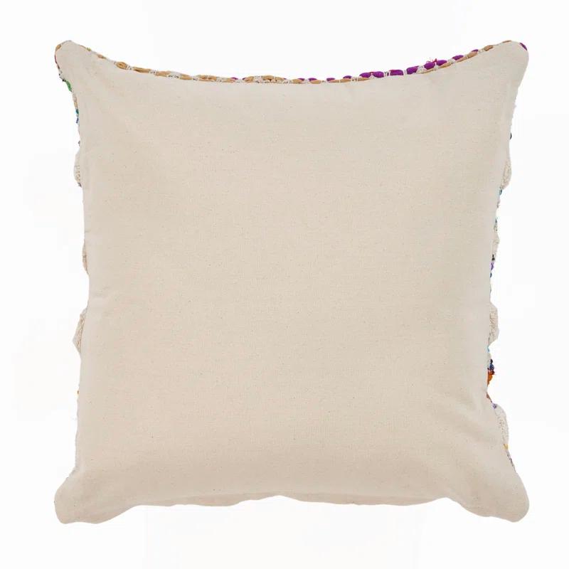 Evette Rios Dahlia Bohemian Multicolor Chevron Striped Chindi Handmade Pillow