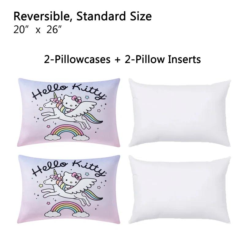 Northwest Hello Kitty Kids Bed Pillow Pack W/ Removable Pillowcase, 2-Pack