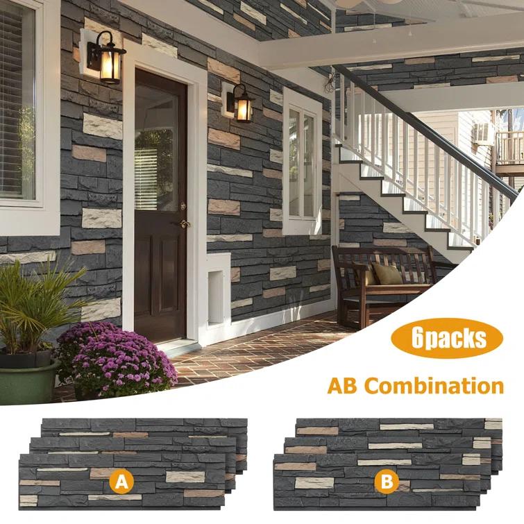 HOMEIBRO Faux Stone Wall Covering Panels for Interior and Exterior Decor Panels in Roman Brown Stone (6 pack)