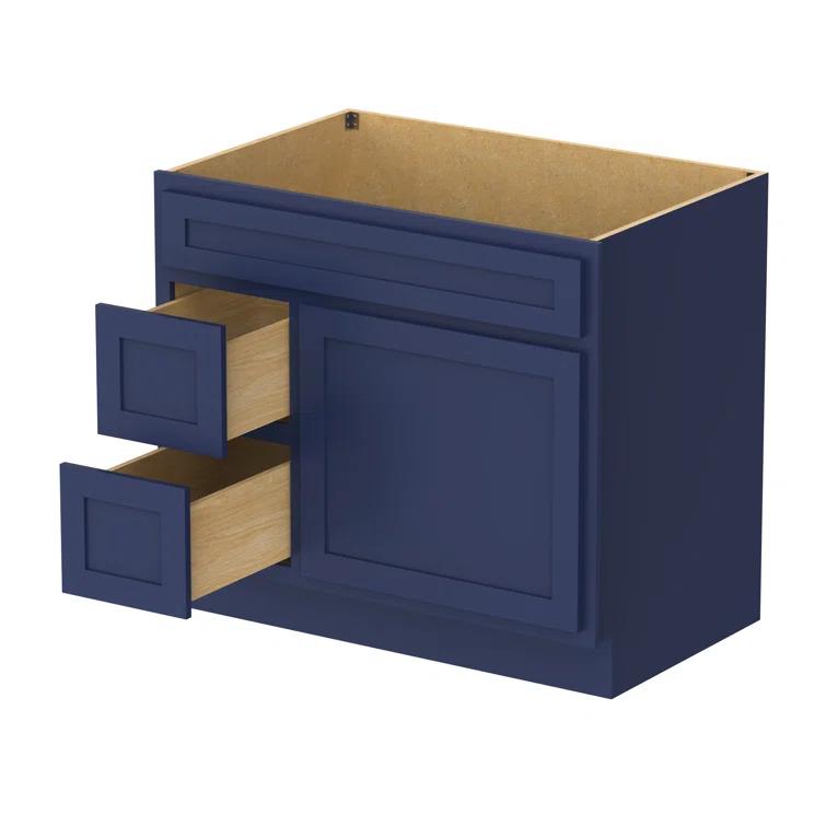 Vanity Art 36 Inch Single Shutter Door Bathroom Vanity Base Cabinet with 2 Functioning Shaker Drawers, Strudy Floor Mount Storage Cabinet Organizer for Bedroom, Living Room, Kitchen, VA4036-2LBLUE
