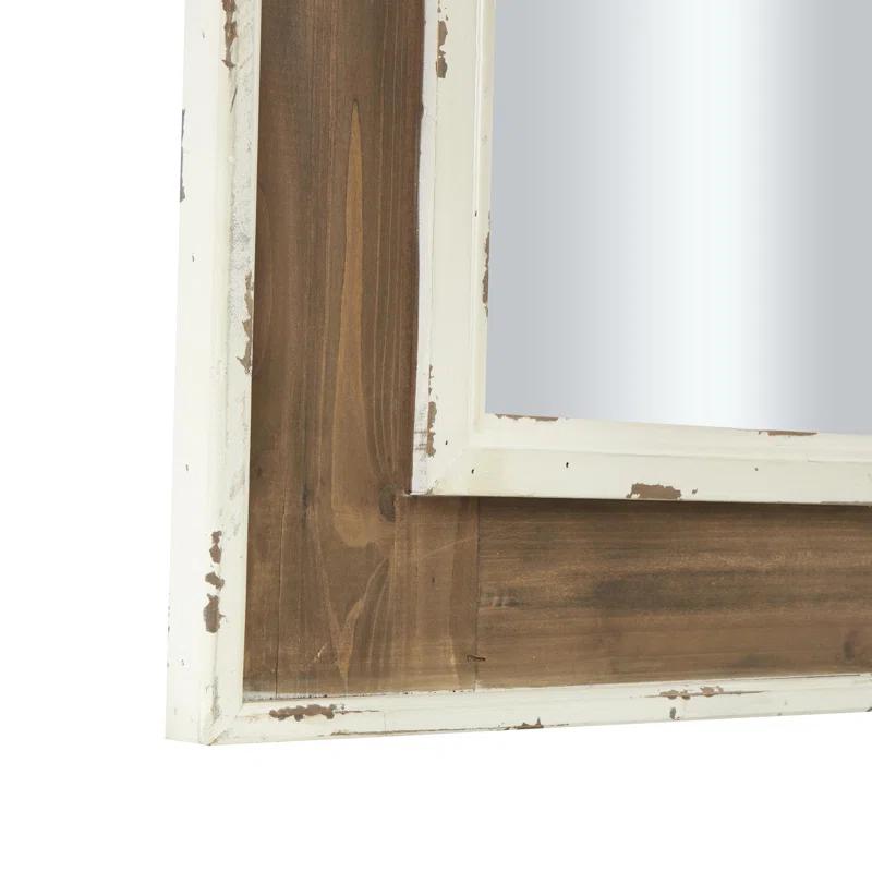 Ophelia & Co. Eberhart Wood Vintage Inspired Acanthus Scroll Floral Brown Wall Mirror with Distressed Cream Accents