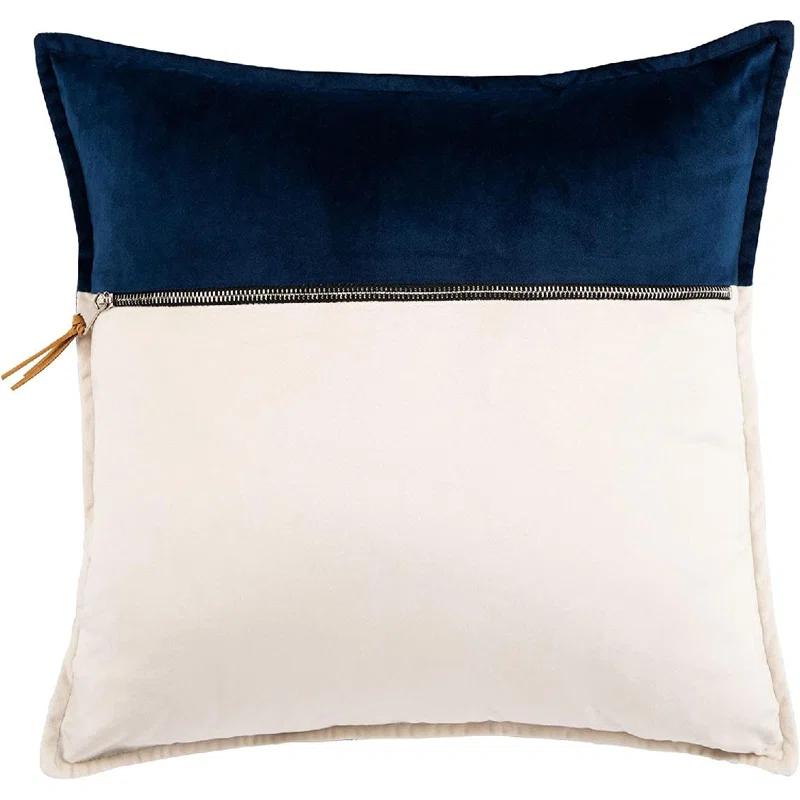 Blue and White Velvet Square Throw Pillow with Zipper