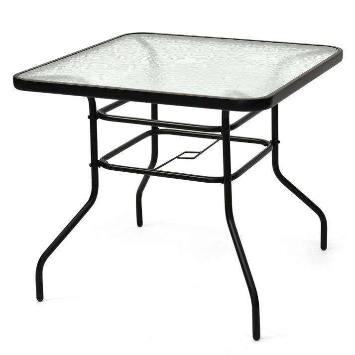 Lark Manor™ Aliyahna 32'' Patio Square Table Tempered Glass Steel Frame Outdoor Pool Yard Garden