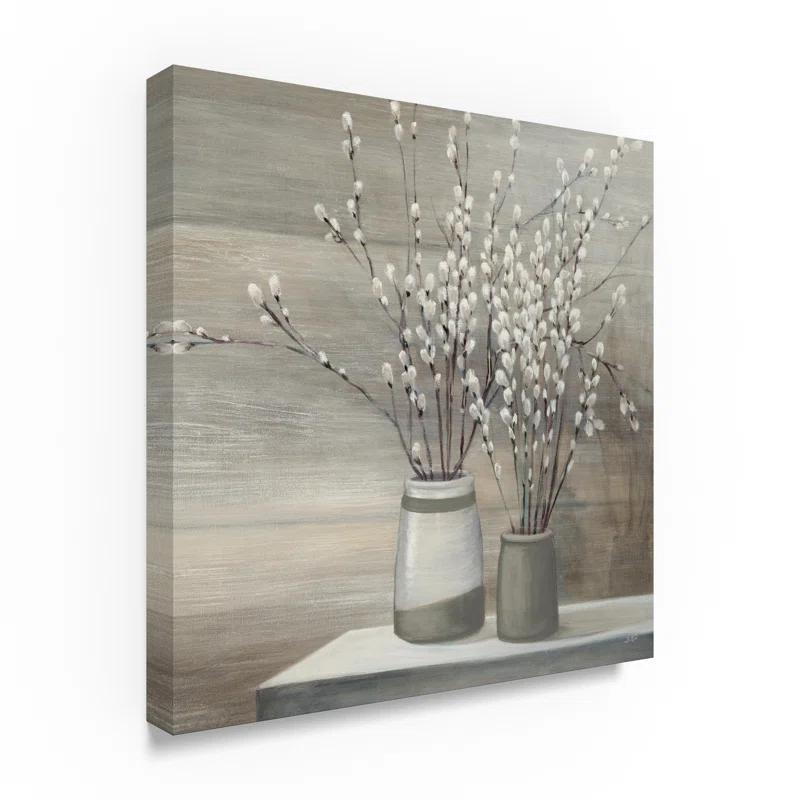 Trademark Fine Art " Pussy Willow Still Life Gray Pots Crop "