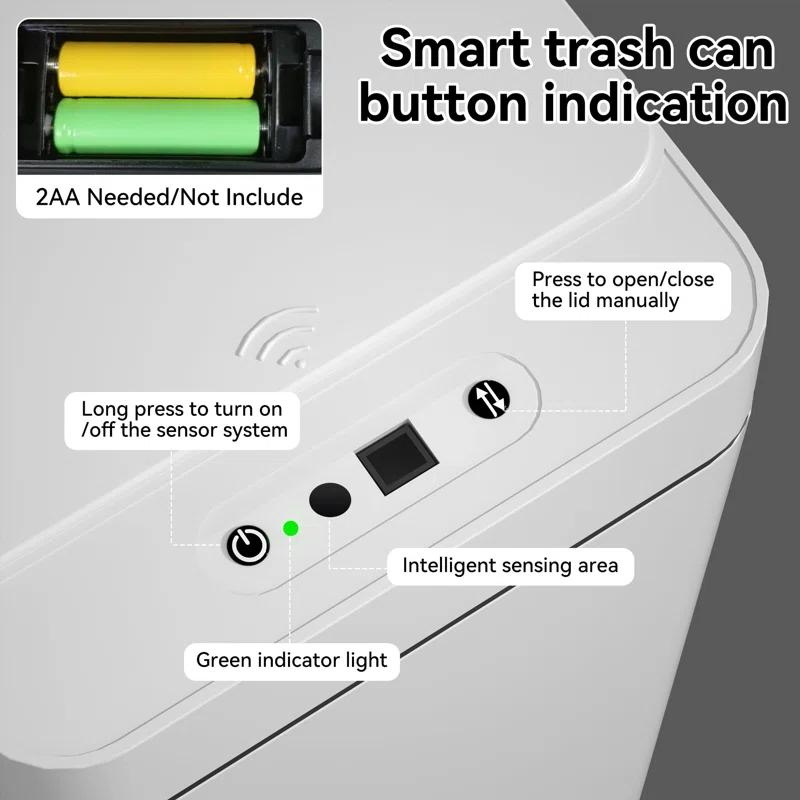 FEIYAN Automatic Bathroom Trash Can 2.6 Gallon Touchless Garbage Cans With Lid 2 Pack Small Slim Motion Sensor Smart Trash Bin For Bedroom, Bathroom, Office, Kitchen, Living Room, White | Wayfair