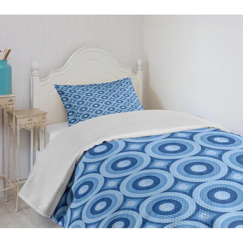 Ambesonne Ambesonne Blue Bedspread Set Retro Pattern Revival Tile Blue Pale Blue