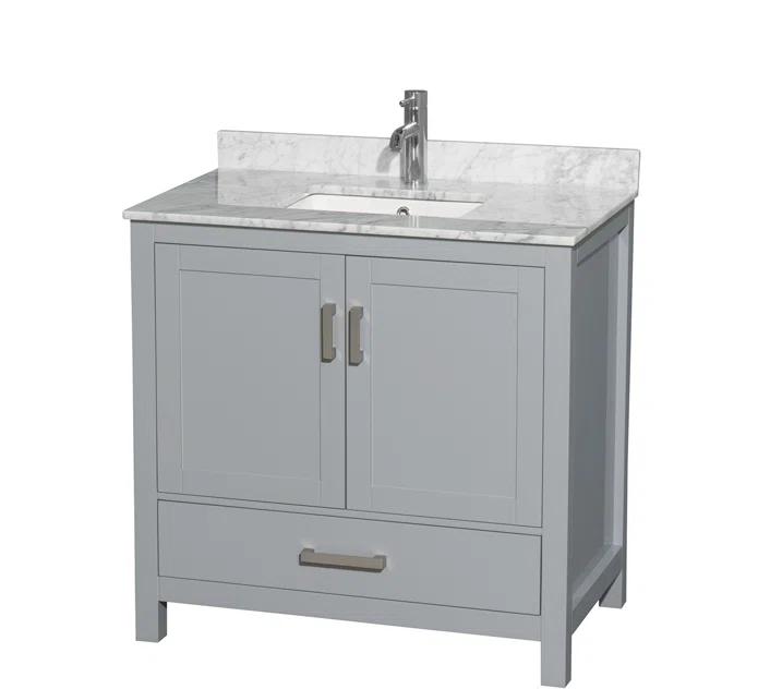 Wyndham Collection Sheffield 36" Freestanding Single Bathroom Vanity with Marble Top