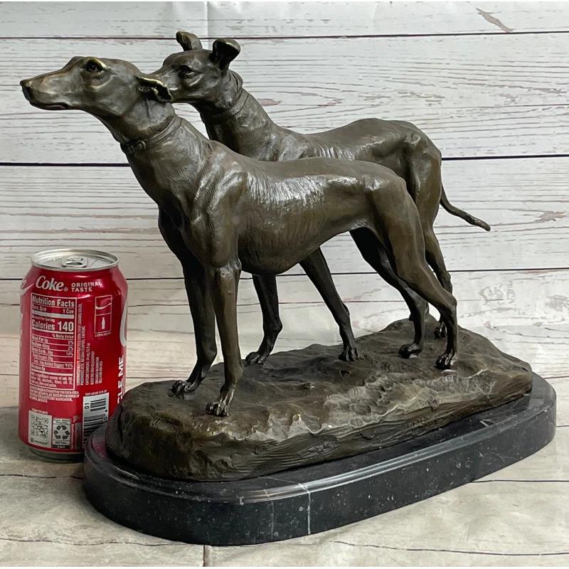 Red Barrel Studio® Rimon Pair Of Greyhounds - Two Slender Racing Dogs Handmade Bronze Sculpture By Fremiet