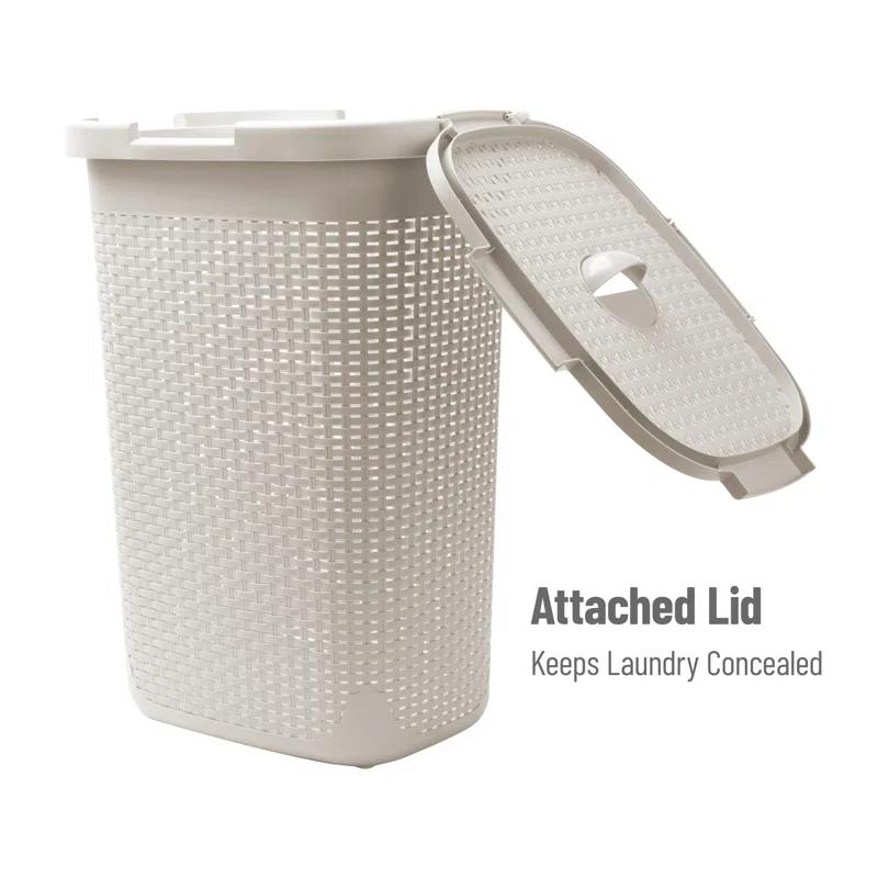 Mind Reader Mind Reader 60L Slim Laundry Hamper, Clothes Basket, Lid, Wicker Style, Plastic