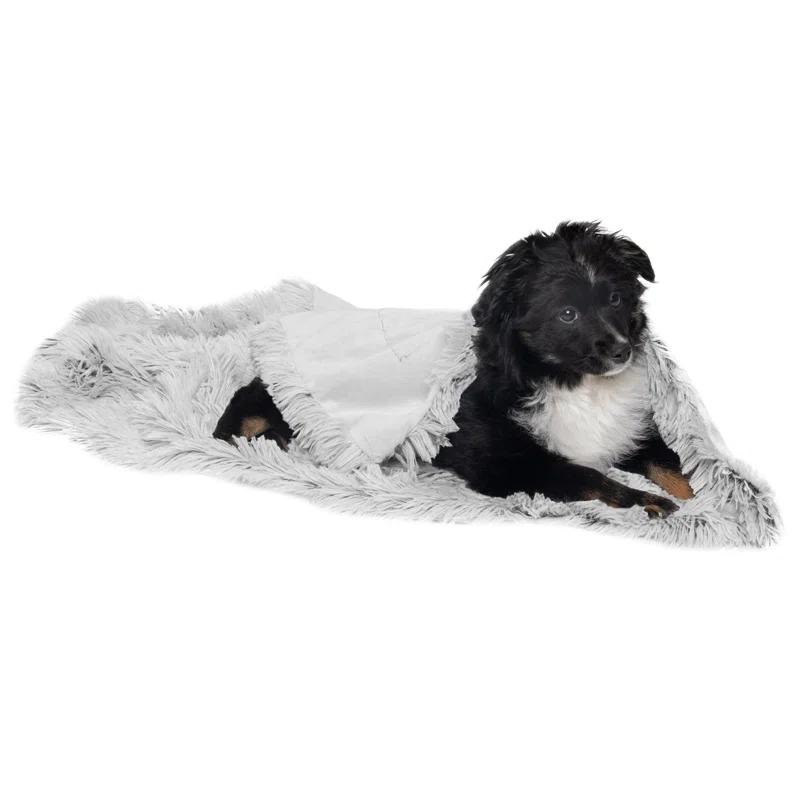 QUALITY FLOORING INC. Waterproof Throw Blanket For Dogs & Indoor Cats, Washable - Shaggy Plush Calming Long Faux Fur & Velvet Dog Blanket