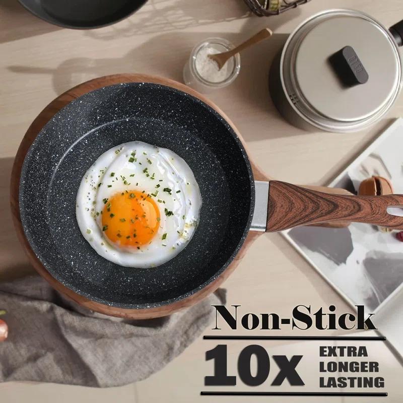BN-LINKKL Kitchen Academy Induction Cookware Sets - 12 Piece Cooking Pan Set, Granite Black Nonstick Pots And Pans Set