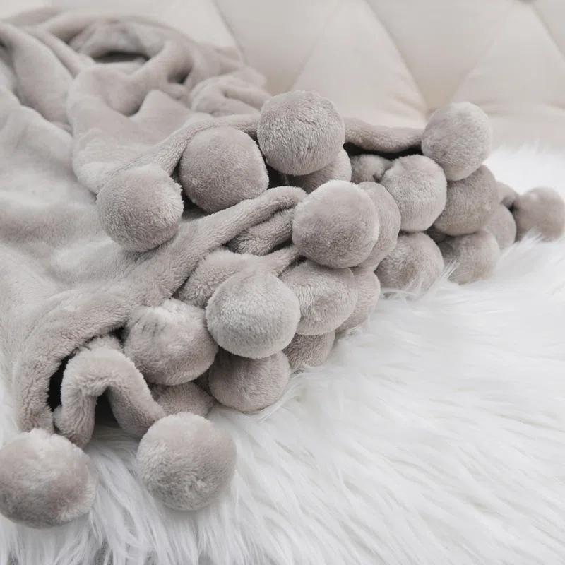 Home Soft Things Flannel Fleece Pom Pom Blanket
