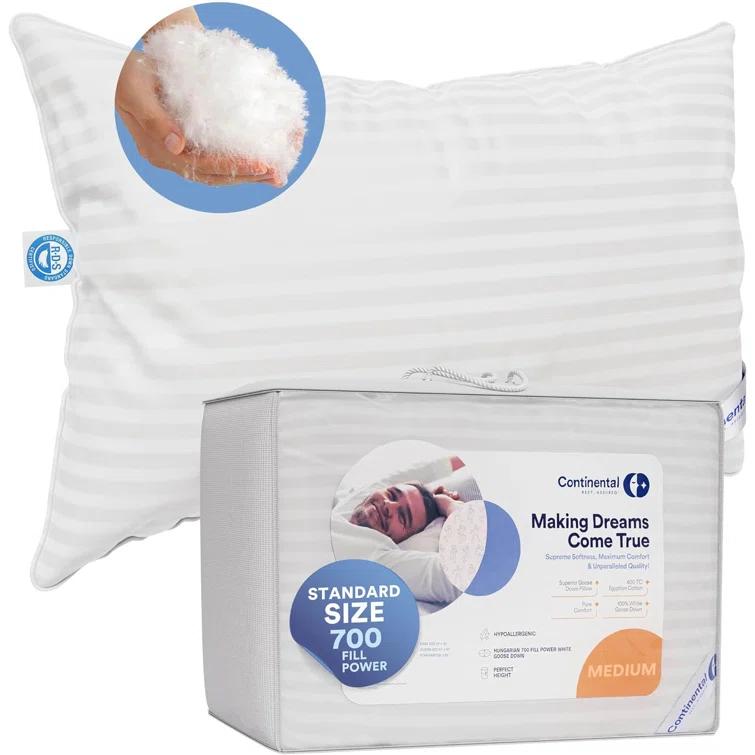 ContinentalBedding Continental Bedding Luxury 700 Fill Power Down Bed Pillows 2 Pack (Set of 2)
