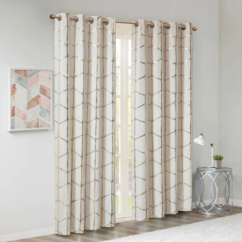 Everly Quinn Total Blackout Metallic Print Grommet Top Curtain Panel Pair (2 Pcs Window Panels)