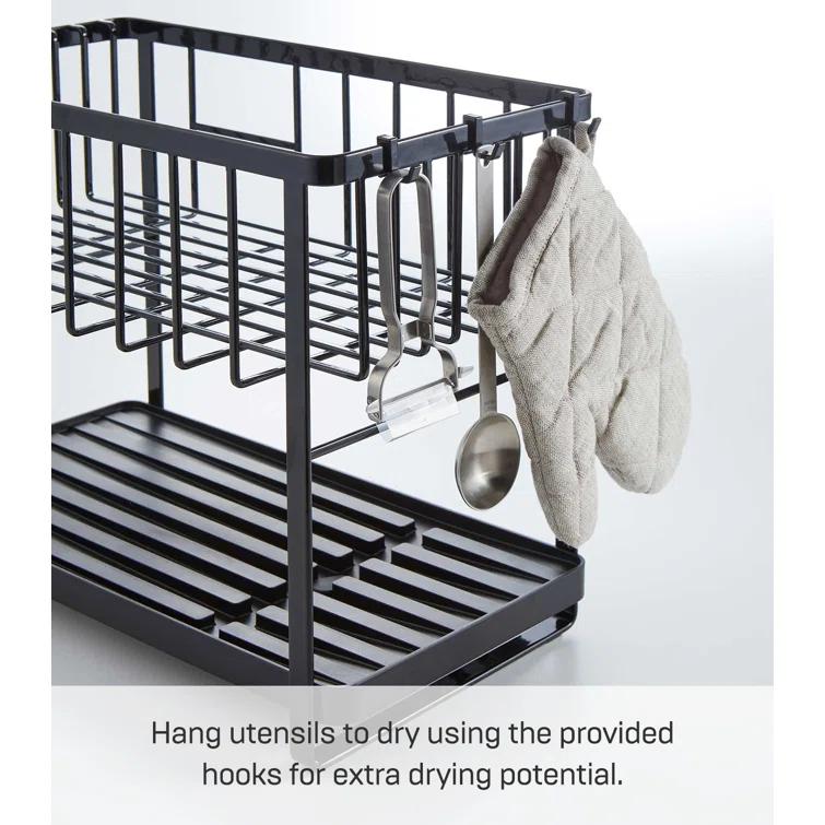 Tower Yamazaki Home Two-Tier Adjustable Dish Drainer Rack, Utensils Holder, Steel, Draining Spout