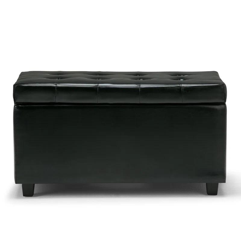 Simpli Home Cosmopolitan 34"W Upholstered Storage Ottoman with Tufted Design and Large Interior Storage