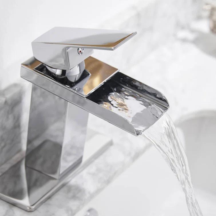 VIBRANTBATH Waterfall Single Hole Single-Handle Low-Arc Bathroom Faucet With Pop-up Drain Assembly in Gold 8009C