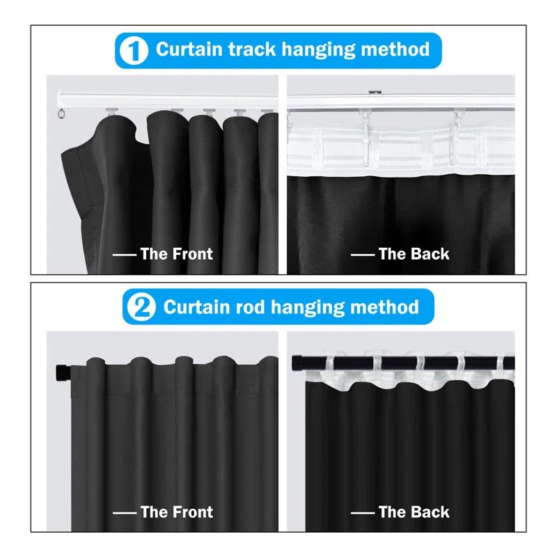 Hokku Designs Room Divider Curtains Total Blackout Privacy Curtain Panel Room Thermal Insulated Noise Reduction Curtain For Bedroom Window Living Room Ceiling Track Curtain W 10 Ft × H 8Ft Black.