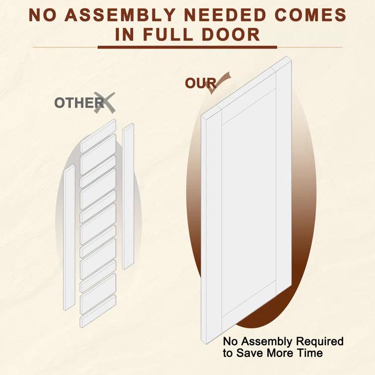 Home Worthy Frosted Glass Solid Manufactured Wood Painted Sliding Barn Door with Nickel-Hardware Kit(No Assembly Required)