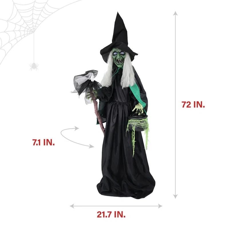 Haunted Hill Farm Lifesize Witch Prop with Lights and Sound, Indoor/Covered Outdoor Halloween Decoration